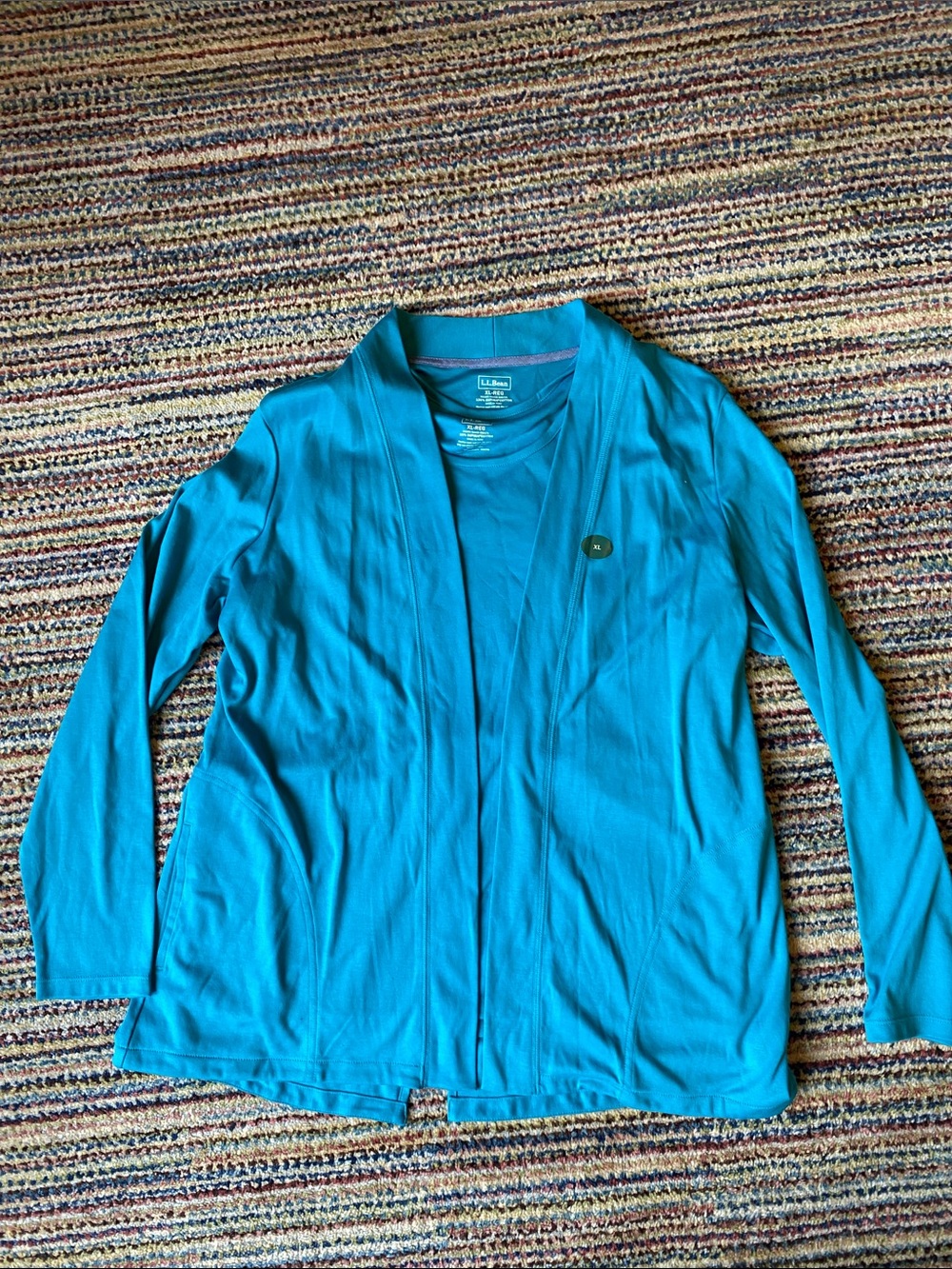 L.L. Bean Teal Supima Cotton Open Cardigan and Tank set